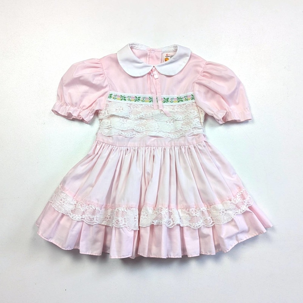 Vintage Winnie the Pooh Dress Girls Size 4 Pink Lace Full Circle